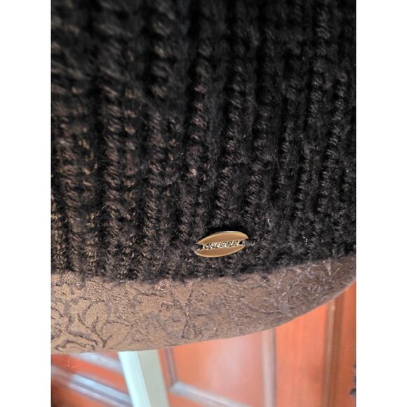 Guess Black Wool Blend Wrap Sweater Faux Fur Collar & Belted Waist Medium - Picture 3 of 9